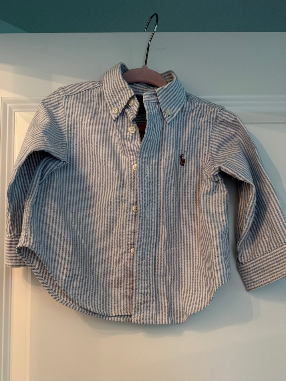 Ralph Lauren Light Blue and White Striped Button-Down Shirt - Kids